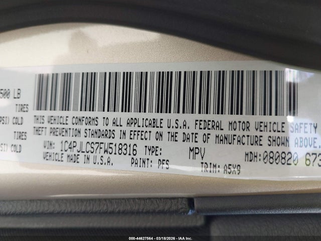 Aukcja sprzedaży 2015 Jeep Cherokee Latitude, vin: 1C4PJLCS7FW518316, numer aukcji: 44627564