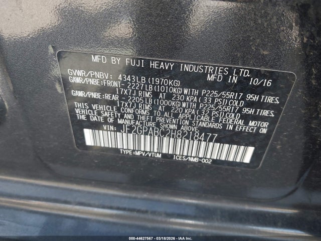 Продажа на аукционе авто 2017 Subaru Crosstrek 2.0i Premium, vin: JF2GPABC2H8218477, номер лота: 44627567