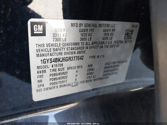 Продаж на аукціоні авто 2016 Cadillac Escalade Luxury Collection, vin: 1GYS4BKJ6GR377642, номер лоту: 44627580