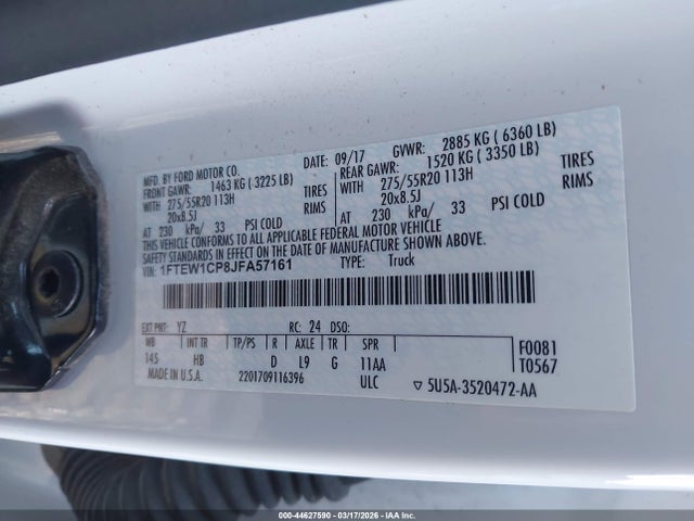 1FTEW1CP8JFA57161 Ford F-150 Lariat
