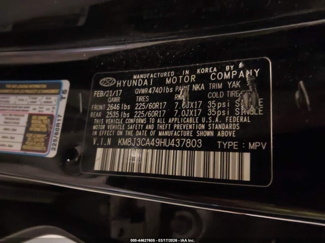 2017 HYUNDAI TUCSON KM8J3CA49HU437803 Photo 8