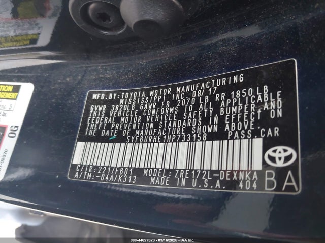 5YFBURHE1HP733158 Toyota COROLLA LE