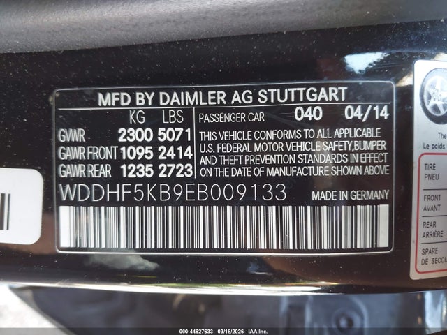 2014 Mercedes-benz E 350 მანქანა იყიდება აუქციონზე, vin: WDDHF5KB9EB009133, აუქციონის ნომერი: 44627633