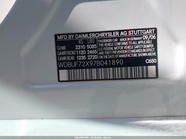Aukcja sprzedaży 2007 Mercedes-benz E 550, vin: wdbuf72x97b041890, numer aukcji: 44627652
