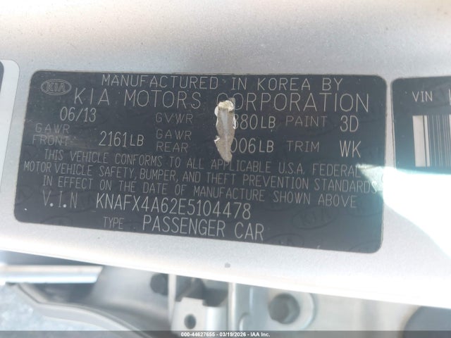 KNAFX4A62E5104478 KIA FORTE LX