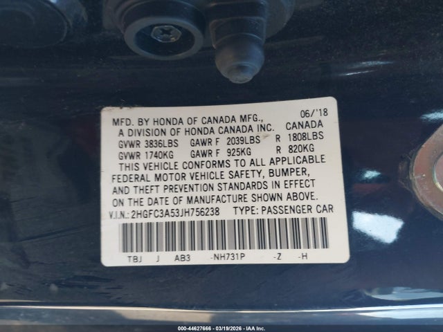 2018 Honda Civic Si მანქანა იყიდება აუქციონზე, vin: 2HGFC3A53JH756238, აუქციონის ნომერი: 44627666
