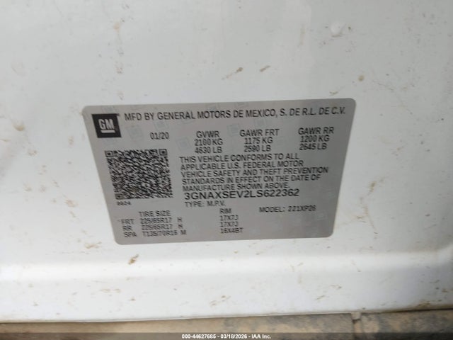 Продажа на аукционе авто 2020 Chevrolet Equinox Awd Ls, vin: 3GNAXSEV2LS622362, номер лота: 44627685