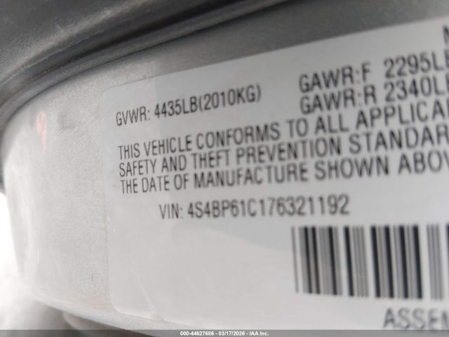 2007 Subaru Outback 2.5i Basic მანქანა იყიდება აუქციონზე, vin: 4S4BP61C176321192, აუქციონის ნომერი: 44627686