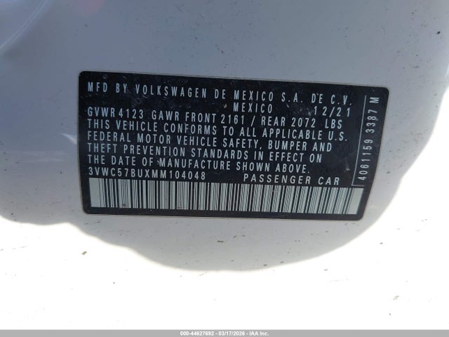 Продаж на аукціоні авто 2021 Volkswagen Jetta 1.4t R-line/1.4t S/1.4t Se, vin: 3VWC57BUXMM104048, номер лоту: 44627692