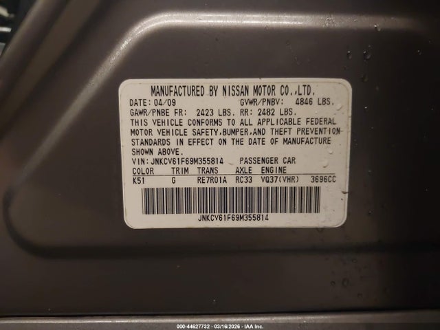 Продаж на аукціоні авто 2009 Infiniti G37x, vin: JNKCV61F69M355814, номер лоту: 44627732