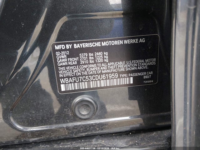 Aukcja sprzedaży 2012 Bmw 535i Xdrive, vin: WBAFU7C53CDU61959, numer aukcji: 44627736