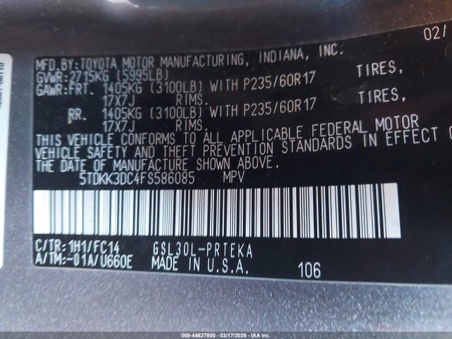 2015 TOYOTA SIENNA 5TDKK3DC4FS586085 Photo 8