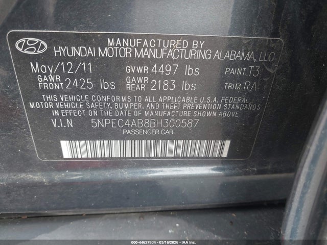 2011 HYUNDAI SONATA 5NPEC4AB8BH300587 Photo 8