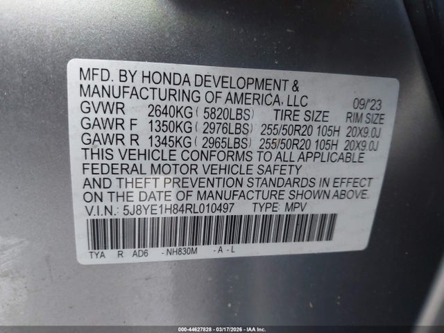 44627828 :رقم المزاد ، 5J8YE1H84RL010497 vin ، 2024 Acura Mdx Advance Package مزاد بيع