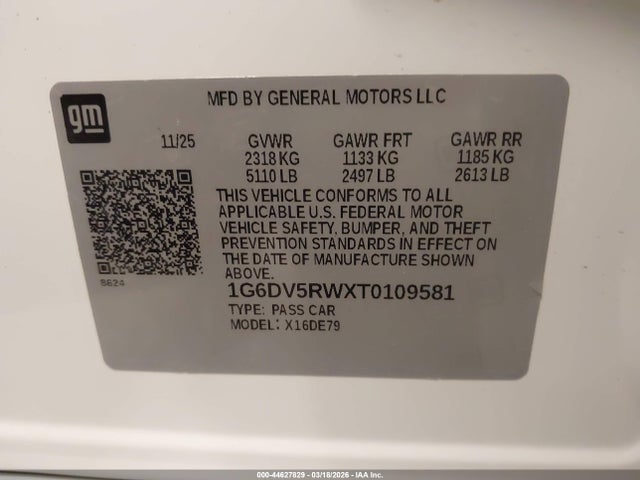 Aukcja sprzedaży 2026 Cadillac Ct5-v V-series Rwd, vin: 1G6DV5RWXT0109581, numer aukcji: 44627829