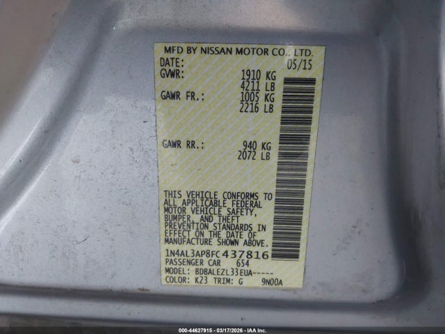 1N4AL3AP8FC437816 Nissan Altima 2.5/2.5 S/2.5 Sl/2.5 Sv