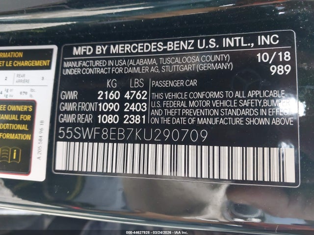 Продажа на аукционе авто 2019 Mercedes-benz C 300 4matic, vin: 55SWF8EB7KU290709, номер лота: 44627928