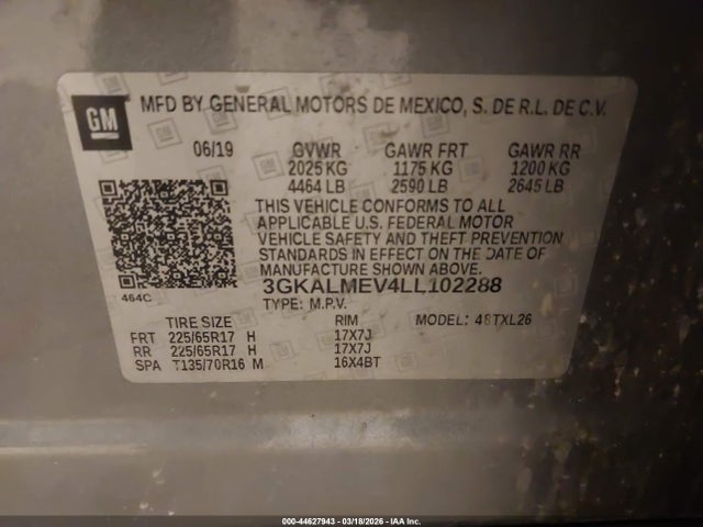 Aukcja sprzedaży 2020 Gmc Terrain Fwd Sle, vin: 3GKALMEV4LL102288, numer aukcji: 44627943