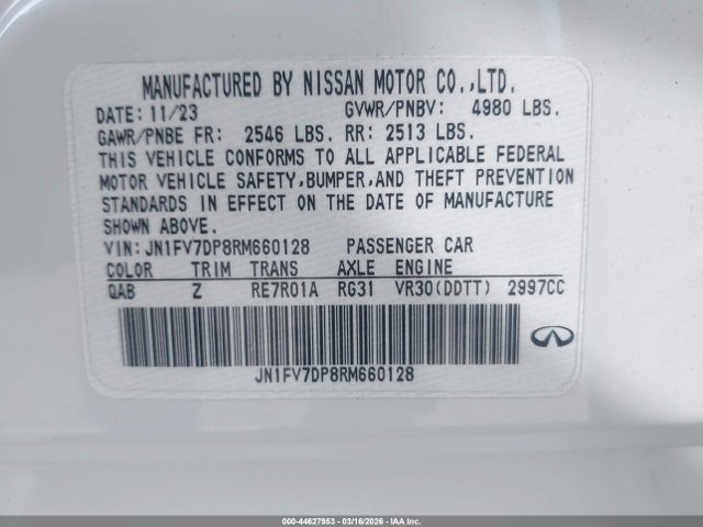 Aukcja sprzedaży 2024 Infiniti Q50 Red Sport 400, vin: JN1FV7DP8RM660128, numer aukcji: 44627953