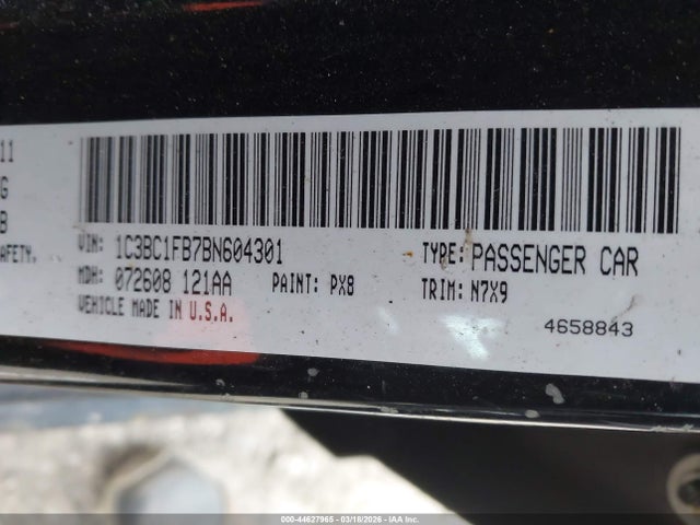 44627965 :رقم المزاد ، 1C3BC1FB7BN604301 vin ، 2011 Chrysler 200 Touring مزاد بيع