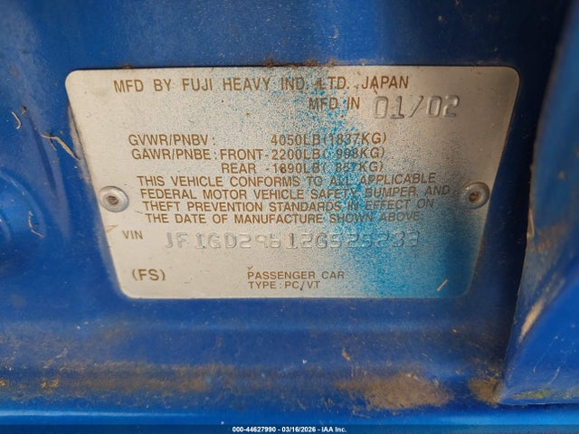 2002 SUBARU IMPREZA JF1GD29612G525283 Photo 8