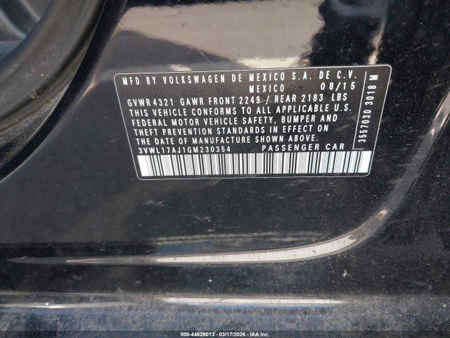 Aukcja sprzedaży 2016 Volkswagen Jetta 1.8t Sel, vin: 3VWL17AJ1GM230354, numer aukcji: 44628013
