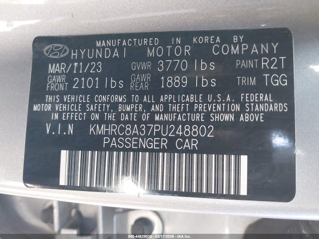 44628030 :رقم المزاد ، KMHRC8A37PU248802 vin ، 2023 Hyundai Venue Sel مزاد بيع