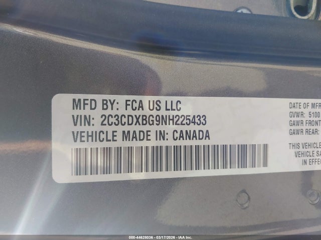 2C3CDXBG9NH225433 Dodge Charger Sxt Rwd