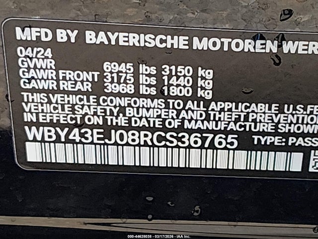 Продажа на аукционе авто 2024 Bmw I7 Edrive50, vin: WBY43EJ08RCS36765, номер лота: 44628038