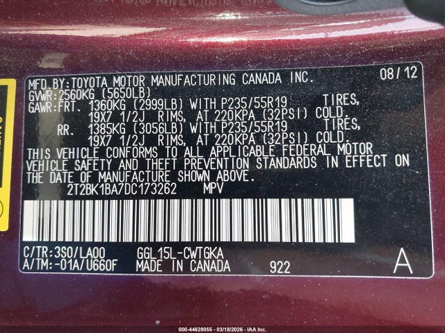 Продажа на аукционе авто 2013 Lexus Rx 350, vin: 2T2BK1BA7DC173262, номер лота: 44628055