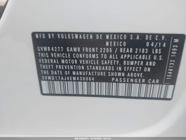 3VWD17AJ4EM430064 Volkswagen Jetta 1.8t Se