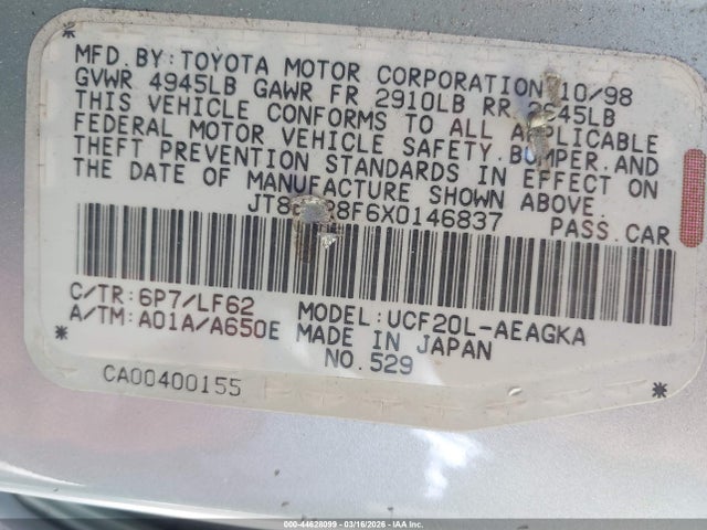 Продаж на аукціоні авто 1999 Lexus Ls 400, vin: JT8BH28F6X0146837, номер лоту: 44628099