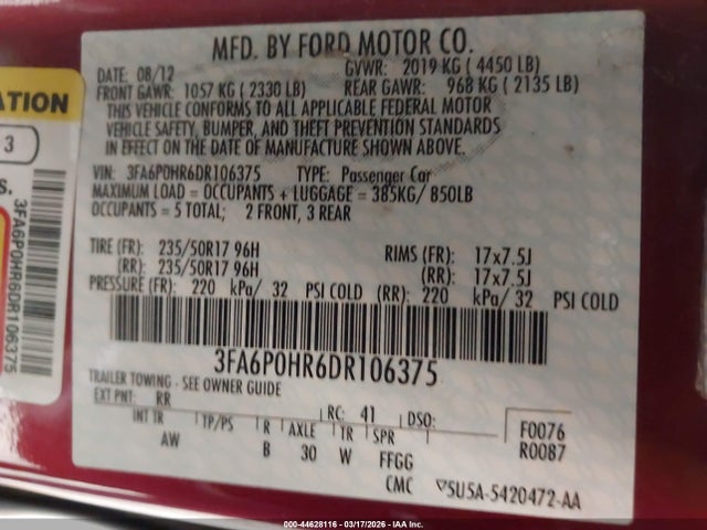 2013 FORD FUSION 3FA6P0HR6DR106375 Photo 8
