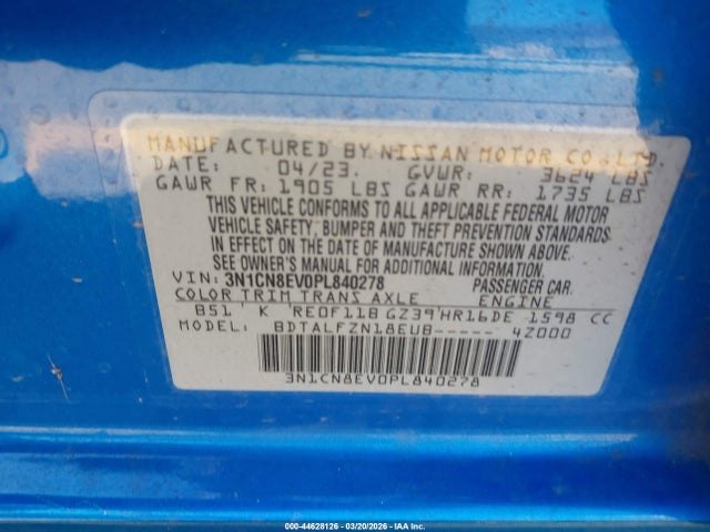 3N1CN8EV0PL840278 Nissan Versa 1.6 Sv Xtronic Cvt