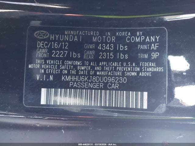 Aukcja sprzedaży 2013 Hyundai Genesis 3.8 R-spec, vin: KMHHU6KJ8DU096230, numer aukcji: 44628131