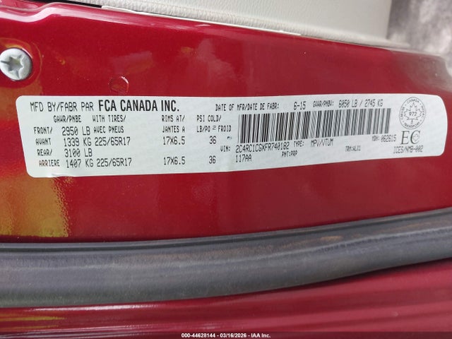 44628144 :رقم المزاد ، 2C4RC1CGXFR740182 vin ، 2015 Chrysler Town & Country Touring-l مزاد بيع