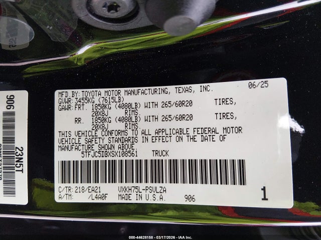 Продажа на аукционе авто 2025 Toyota Tundra Hybrid Limited Crewmax 6.4' Bed, vin: 5TFJC5DBXSX108561, номер лота: 44628158
