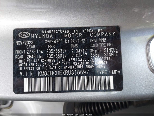 Aukcja sprzedaży 2024 Hyundai Tucson Sel, vin: KM8JBCDEXRU318697, numer aukcji: 44628216