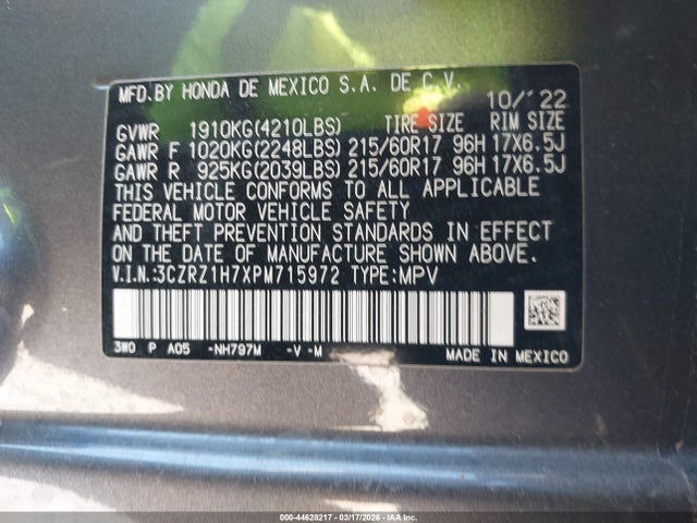 3CZRZ1H7XPM715972 Honda Hr-v 2wd Ex-l
