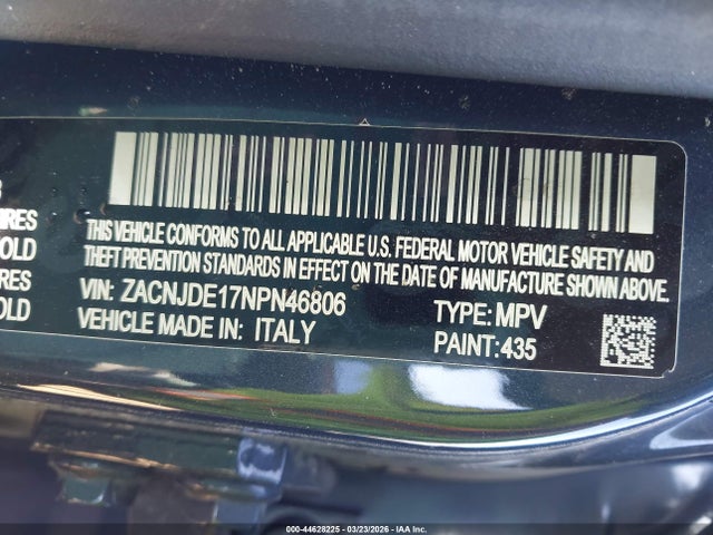 44628225 :رقم المزاد ، ZACNJDE17NPN46806 vin ، 2022 Jeep Renegade Altitude 4x4 مزاد بيع