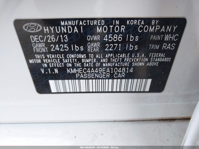 Hyundai Sonata Hybrid Limited 2014 KMHEC4A49EA104814 Image 9