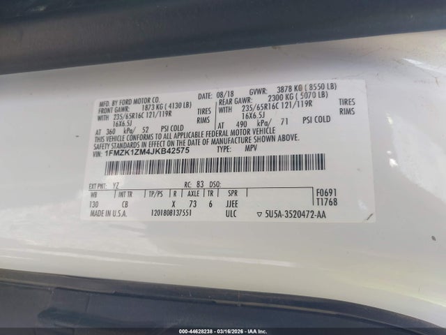 1FMZK1ZM4JKB42575 Ford Transit-150 Xl
