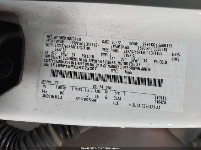 Продаж на аукціоні авто 2018 Ford F-150 Lariat, vin: 1FTEW1EPXJKC72397, номер лоту: 44628272