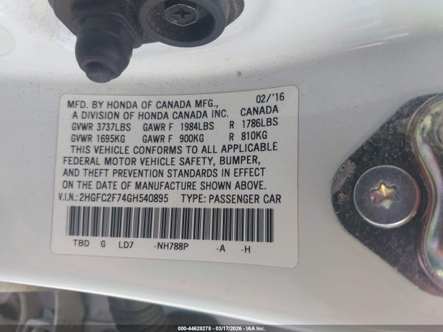 Honda CIVIC EX 2016 2HGFC2F74GH540895 Image 9