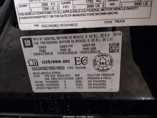 3GCUKSEC1EG518633 Chevrolet Silverado 1500 1lz/2lz