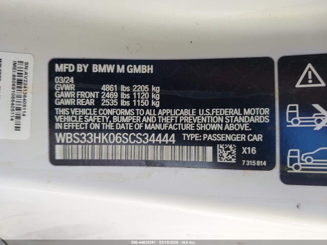 2025 Bmw M4 Competition Xdrive მანქანა იყიდება აუქციონზე, vin: WBS33HK06SCS34444, აუქციონის ნომერი: 44628291