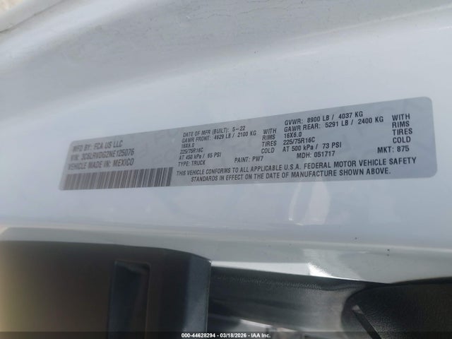 2022 RAM PROMASTER 2500 3C6LRVDG2NE125076 Photo 8