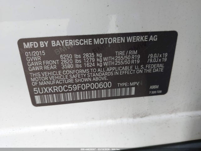 Aukcja sprzedaży 2015 Bmw X5 Xdrive35i, vin: 5UXKR0C59F0P00600, numer aukcji: 44628307
