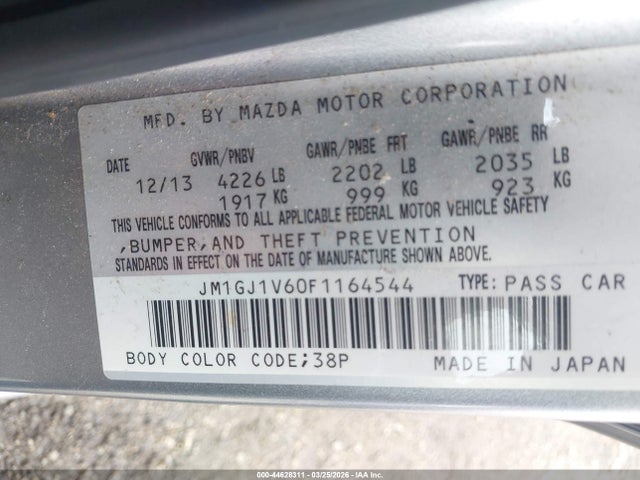 Aukcja sprzedaży 2015 Mazda Mazda6 I Touring, vin: JM1GJ1V60F1164544, numer aukcji: 44628311