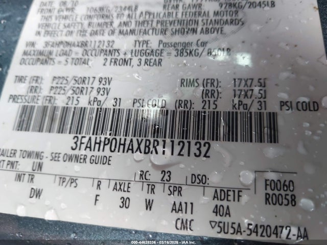 2011 FORD FUSION 3FAHP0HAXBR112132 Photo 8